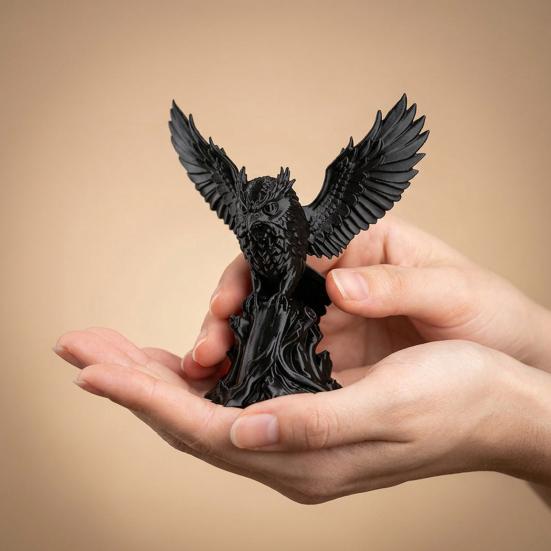 3D Printed Resin Statue Owl on Tree Stump Figurine, Animal Sculpture, Collectible Personalized Entryway Accent Dark Ornament for Home Office