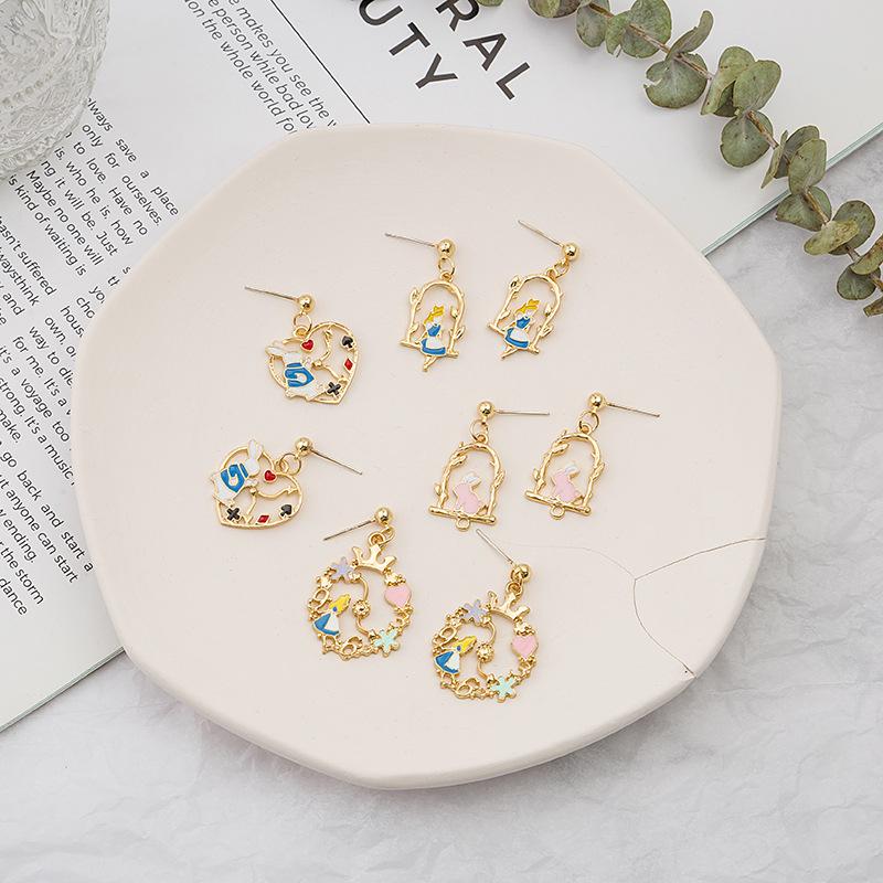 Серьги Сладкий Кролик Алиса Свежий Темперамент, Мультяшные Студенческие Серьги для Девочки