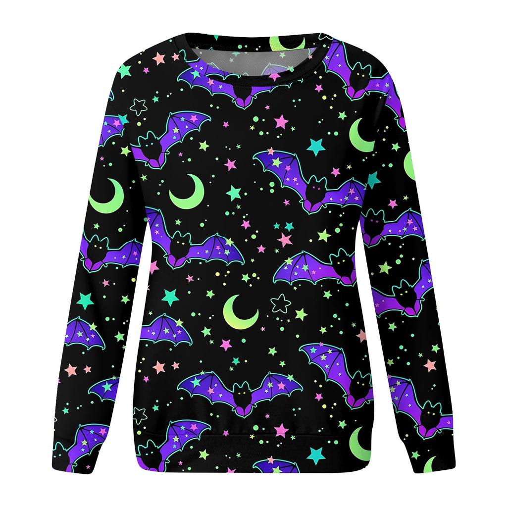 Женская мода пуловер с длинным рукавом толстовка повседневная футболка Хэллоуин с принтом свободный топ