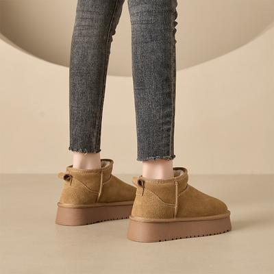 Осенне-зимние женские короткие кожаные термо-хлопковые ботинки на толстой подошве, женские снежные хлопковые ботинки