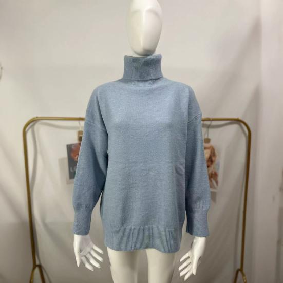 Женские свитера топы с высоким воротником длинным рукавом однотонные свободного кроя вязаные топы осенне-зимние пуловеры для повседневной носки