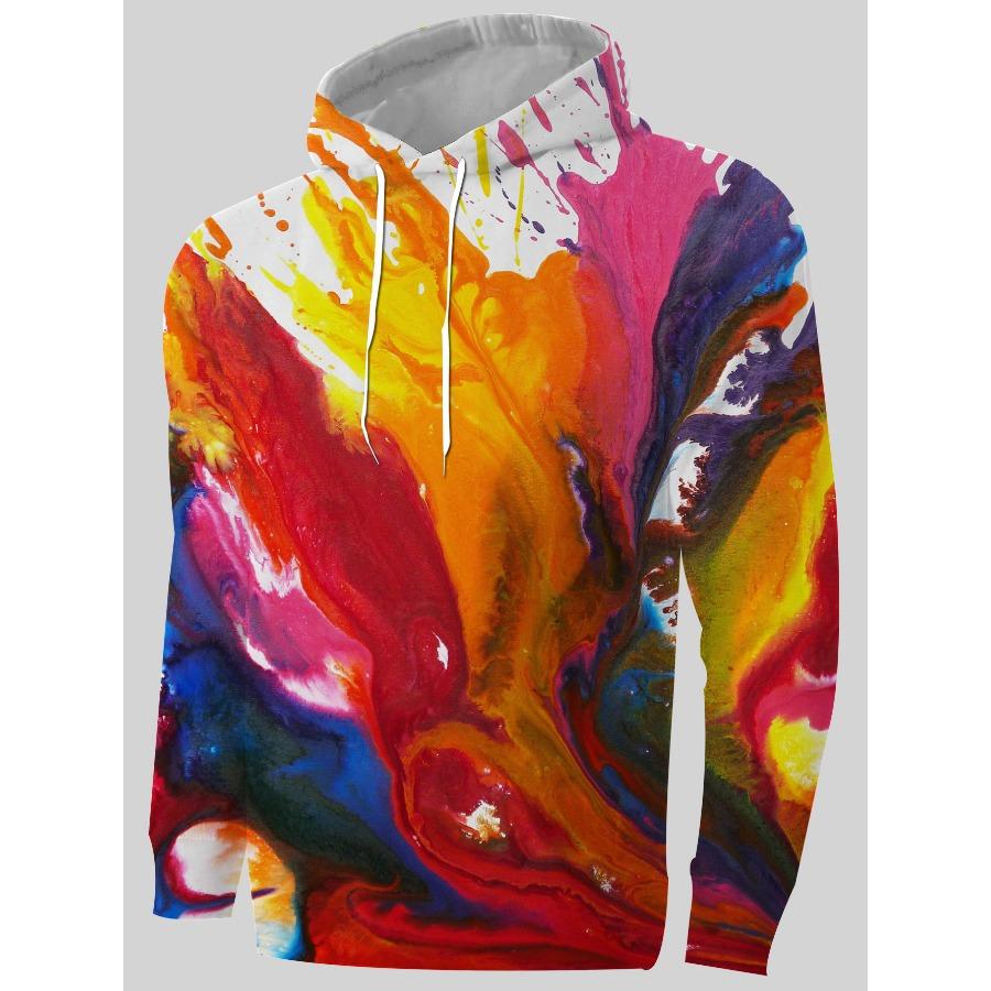 3D Printed Men's Hoodie with Colorful Graffiti Patterns, Trendy Sportswear Autumn Winter Pullovers Long Sleeves