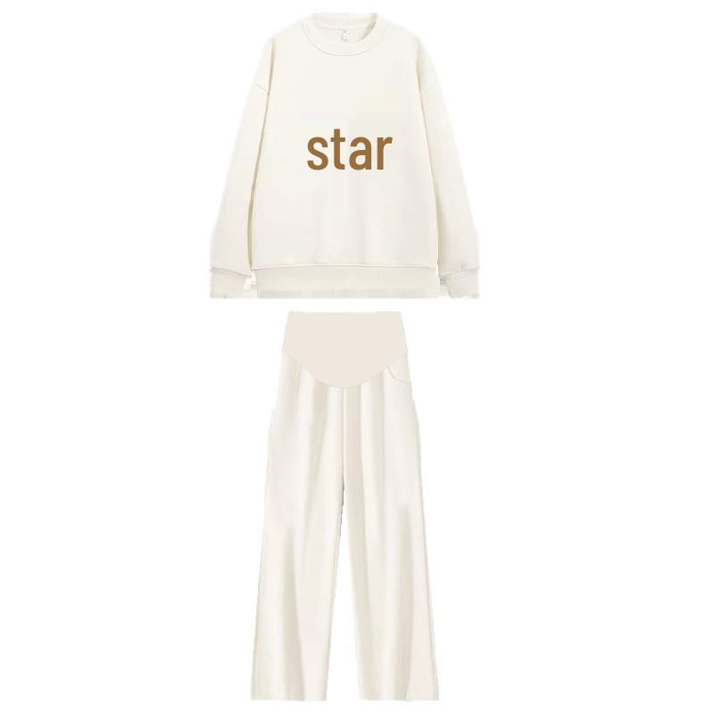 Беременность 2025 Весна/Осень Уличная Мода Темно-Серый Свитшот и Брюки Комплект