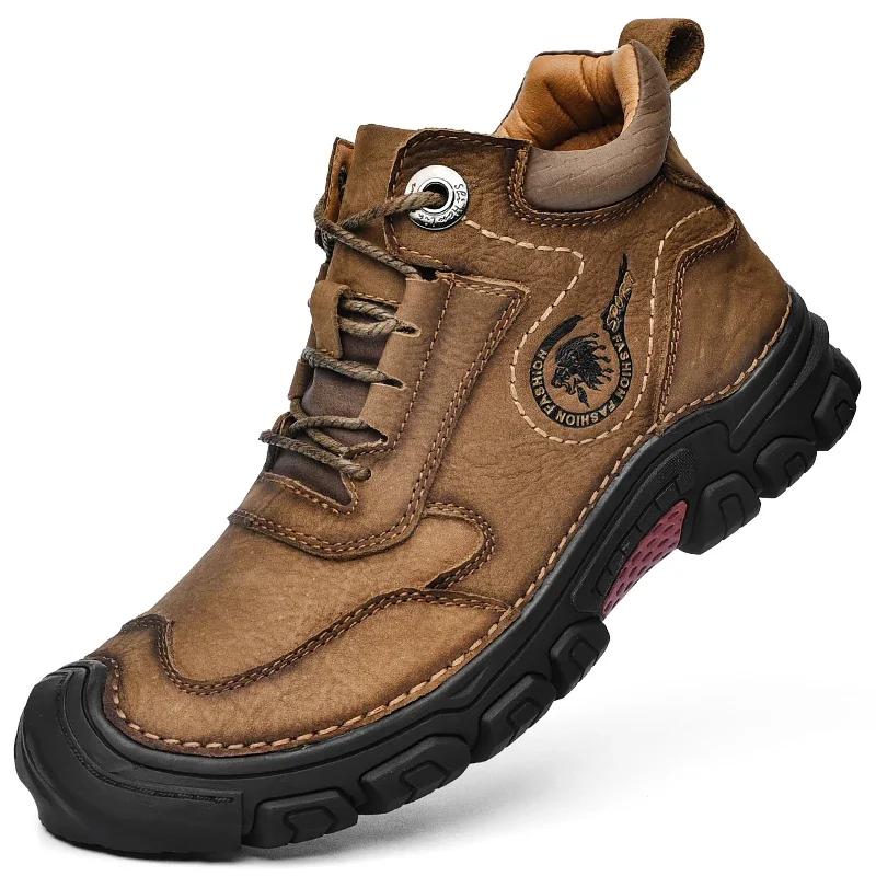 Модные зимние нескользящие ботинки, износостойкие альпинистские ботинки, плюшевые теплые ботинки из натуральной кожи для работы и ходьбы