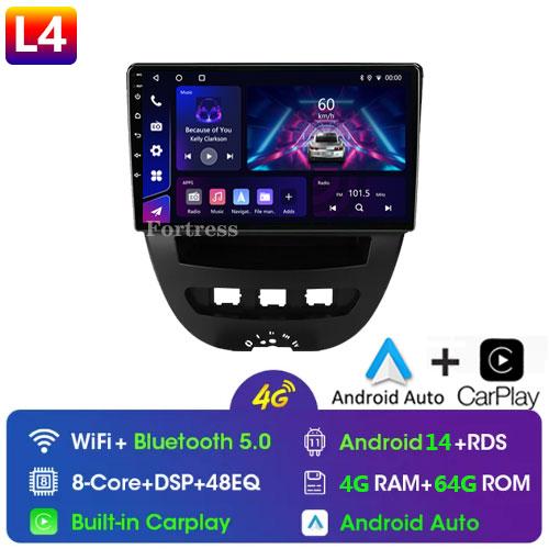 Android 14 2 Din Car Multimedia Player For Peugeot 107 Toyota Aygo Citroen C1 2005-2014 Carplay Stereo GPS Navigation BT WIFI