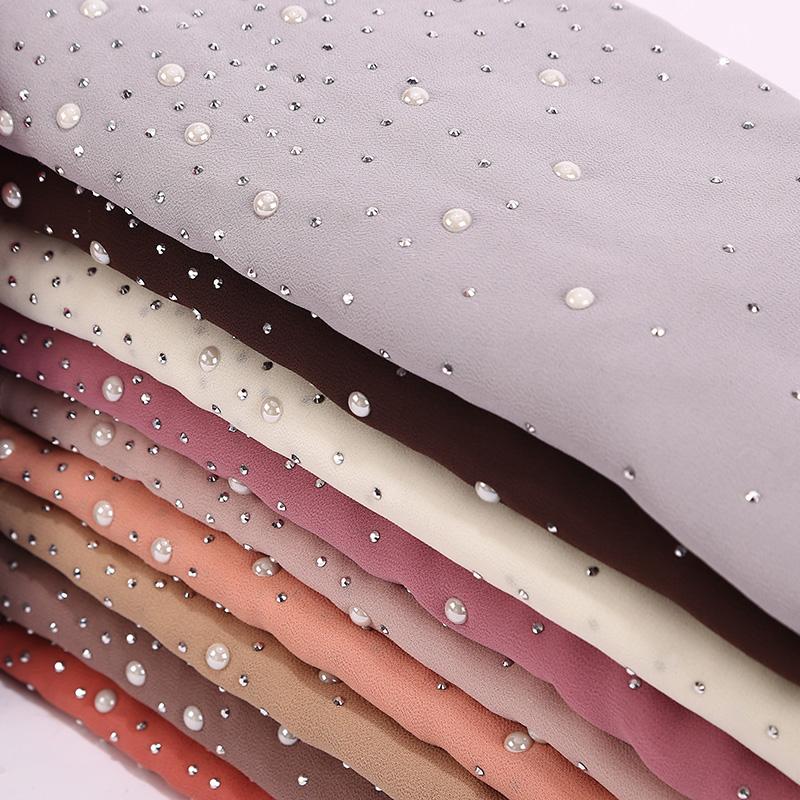 Хиджаб из шифона со стразами Однотонный шарф Тудунг Бавал Платок Исламский Хрустальный Хиджаб Шали и накидки Женский Мусульманский Платок