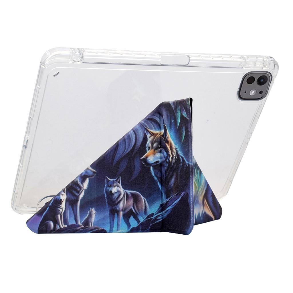 For iPad Pro 13 (2024) Case Y-Fold Stand Pattern Print Leather+Clear Acrylic Tablet Cover with Pencil Holder