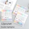12 шт./компл., 12 цветов, милая флуоресцентная ручка с двойной головкой, маркеры, цветной маркер, школьные принадлежности