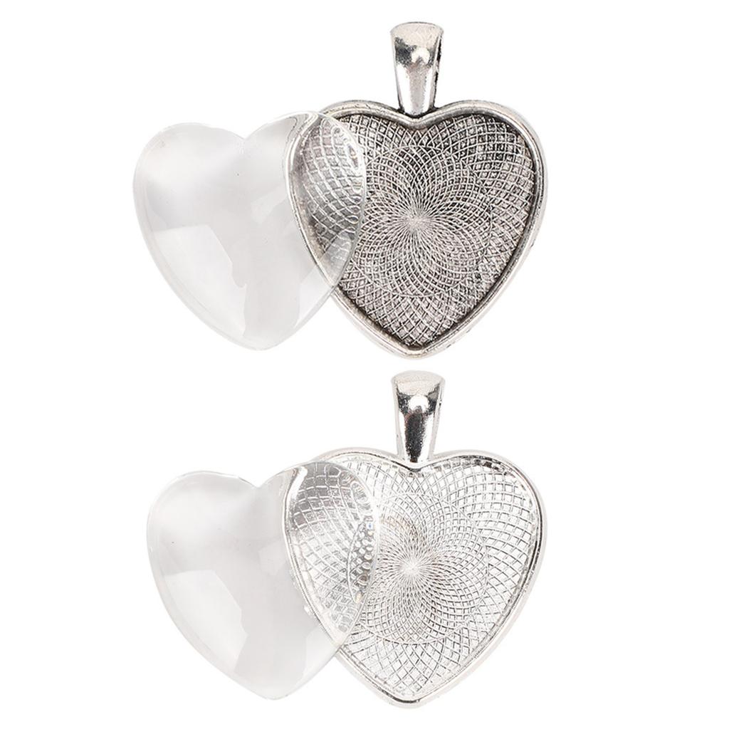 60 шт. Подвесные лотки в форме сердца с подвеской, основанием в виде кабошона со стеклянным кабошоном