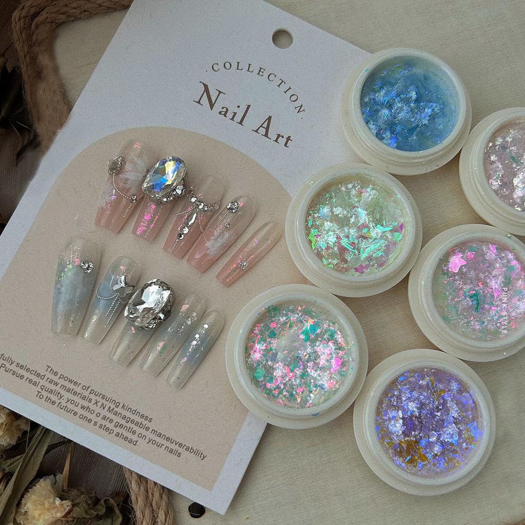 1Jar Aurora Nail Art Glitter Powder Utra-Thin Irregular Mermaid Sequins Holographic Sparkly Manicure Cloud Brocade Flakes