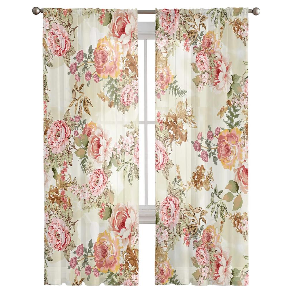 Винтажные цветочные абстрактные наложения листвы, вуаль, прозрачные шторы, тюлевые занавески для гостиной, окна, кухни, спальни, домашний декор