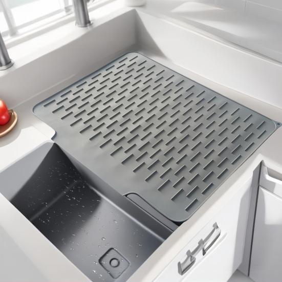 Силиконовый коврик для слива Толстый коврик для сушки посуды с дренажем Термостойкий Нескользящий Барный коврик для раковины для столешниц