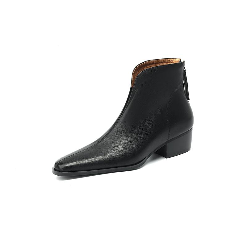 Concise Basic Women Ankle Boots Pointed Toe Mature Shoes Woman Back Zipper 2024 Autumn Winter New Genuine Leather Office Lady