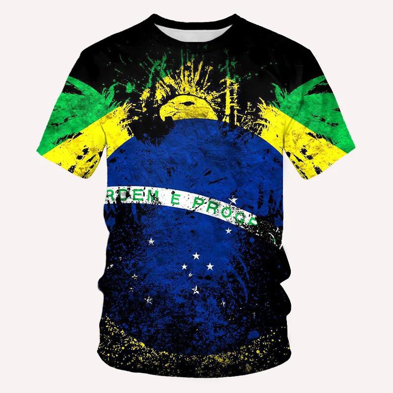 Brazilian Men's T Shirt O Neck Short Sleeve Fashion Brazil Fiag Print Streetwear Oversized Loose Camisa Brasil Male Clothing