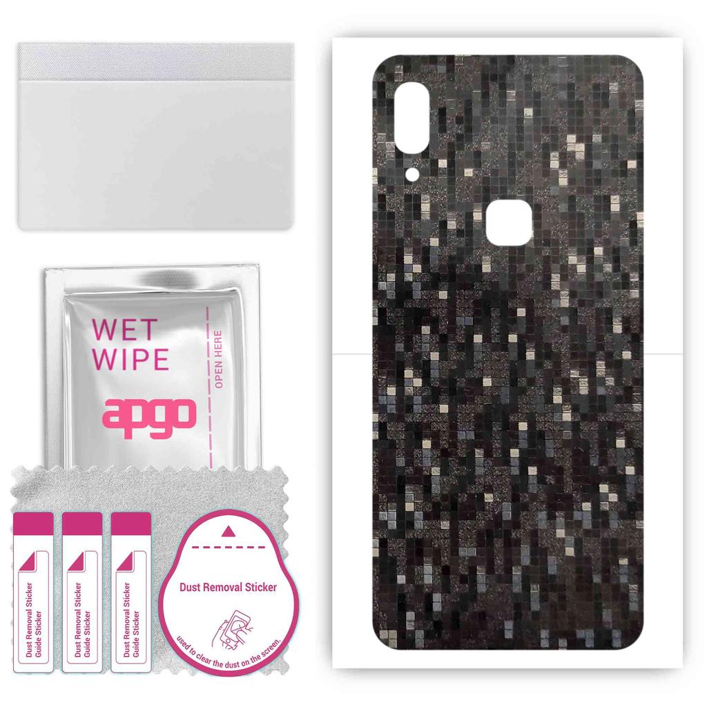 apgo Protective Skin Sticker for the Back Compatible with Vivo Z3x, Wrap Film, Foil, Vinyl - Pattern Carbon Black Pixel