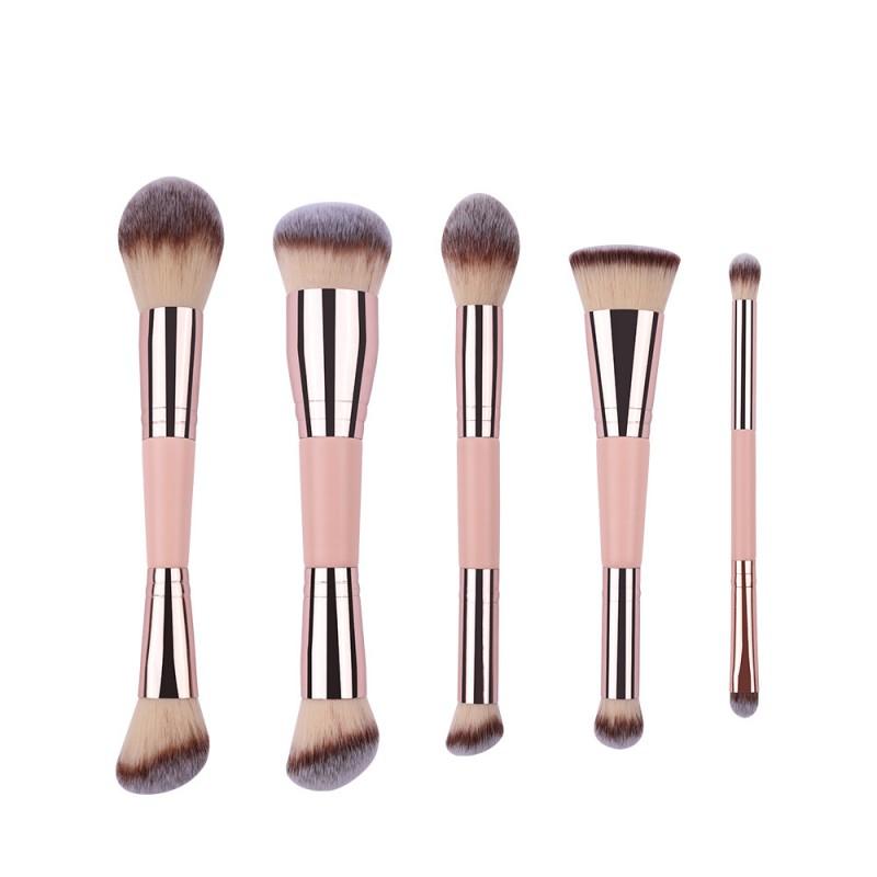 5-Piece Dual-Ended Travel Makeup Brush Set Face Contouring Powder Foundation Concealer Black Or Pink