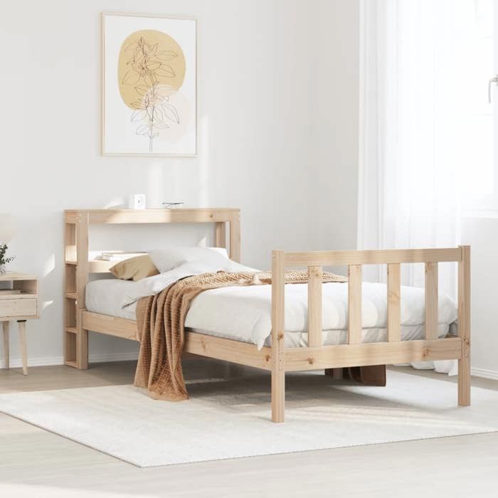 VidaXL Bed Frame with Headboard 75x190 Cm Solid Pine Wood, Bed, Bedroom Furniture, Wooden Bed, Bed 3305745