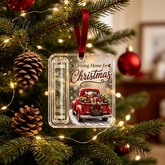 Unique Christmas Money Ornament Retro Cash Holder Pendant, Tree Decoration, Transparent Acrylic Holiday Gift Pendant Hanging with Card Slot