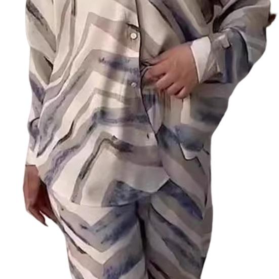 2 шт./комплект женский рубашка брюки комплект домашняя одежда наряд с принтом отложной воротник длинный рукав топ широкие брюки эластичный пояс свободные брюки одежда для поездок на работу