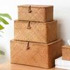 WCIC New Home Handmade Woven Storage Basket Towel Cosmetic Sundry Box Storage For Seagrass With Lid