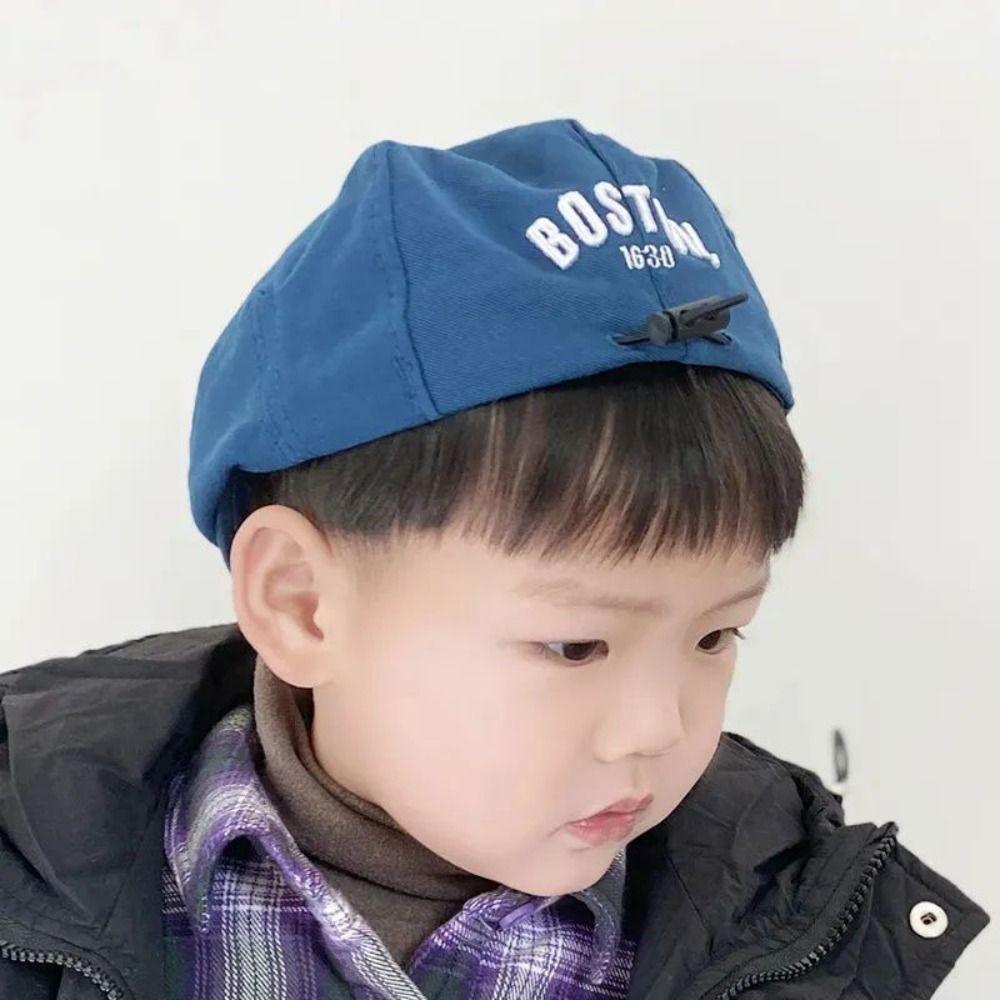 Drawstring Kids Peaked Cap Solid Color Newsboy Cap Retro Baby Beret Hat Spring