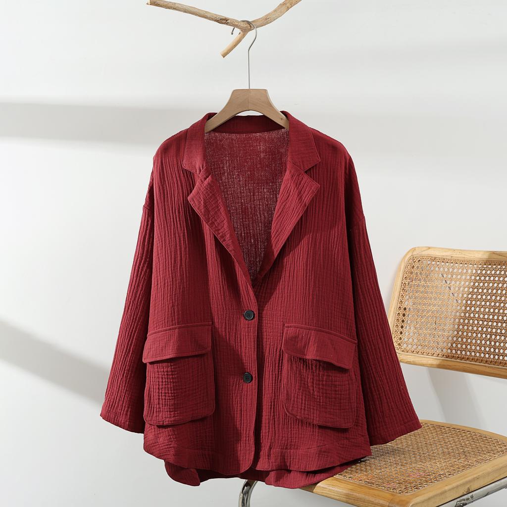 Dimanaf 2025 Plus Size Women New Autumn Linen Basic Jacket Casual Coat Solid Oversize Fashion Long Sleeve Vintage Loose Tops