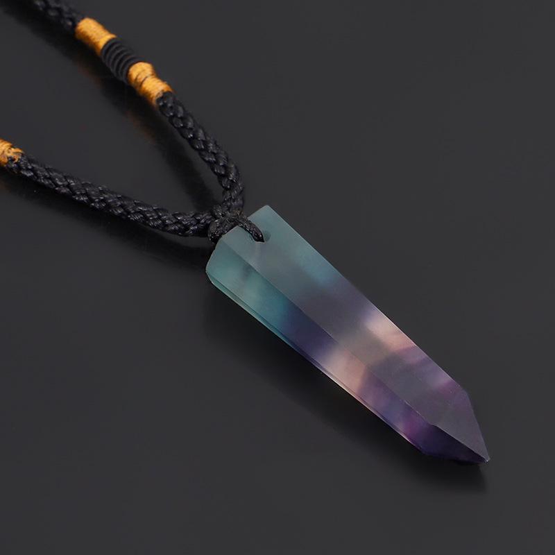 Бохо Разноцветный Флюоритовый Кулон На Шею Натуральный Оригинальный Камень Столбики Шестигранная Призма Этнический Стиль Украшения