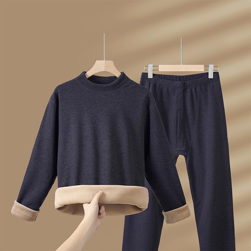 Комплекты зимнего термобелья для мужчин, бархатные топы + длинные брюки, удобные, приятные для кожи, эластичные, утолщенные, теплые, из 2 предметов