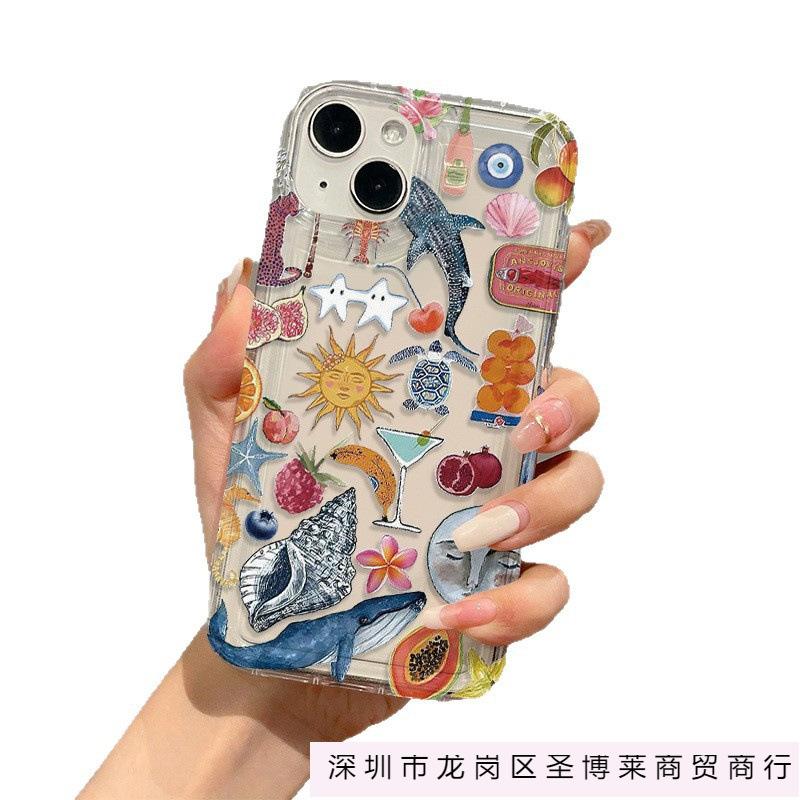 Чехол для iPhone 16promax, 15Plus, 14/13 с рисунком черепахи и медузы для пляжной вечеринки