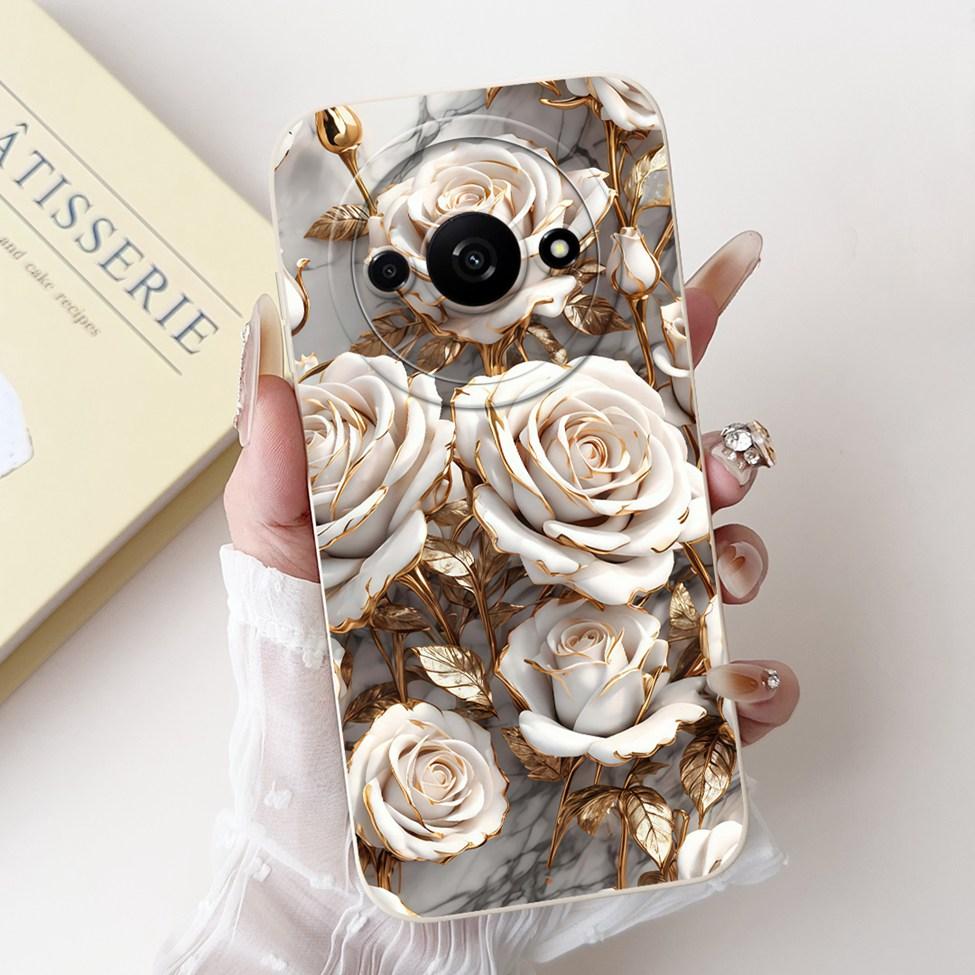 For Redmi A3 4G Phone Case For Xiaomi Poco C61 Cover Silicone Luxury Fashion Flowers Kawaii Cute Cat Painted Shockproof Bumper