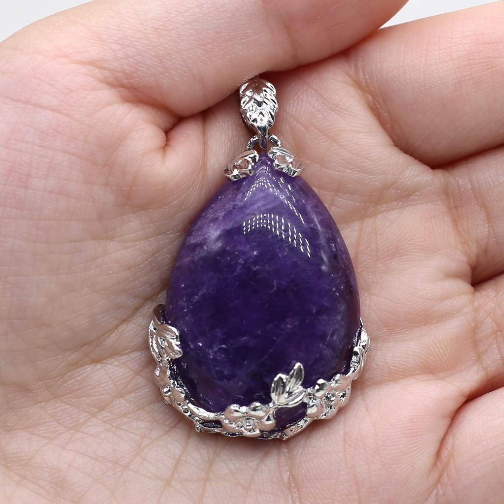 1Pcs Lot Natural Stone Pendant Drop-shaped Crystal Quartz Amethyst Malachite Agate Charms for Jewelry Making DIY Necklace Accessories 27×38mm KTJ