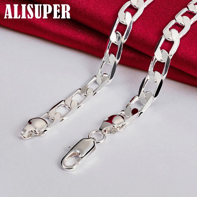 925 Sterling Silver 8mm Flat Side Chain 16/18/20/22/24 Inch Necklace Jewelry