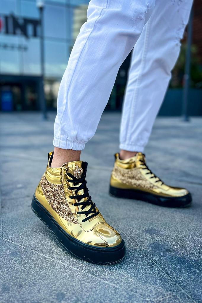 Men's Fashion Faux Leather Flat Heeled Boots Bootie Majesty St Boots Gold Shoes