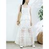 2025 Skirt Suit Women Lace Knitting Hollow Out Sexy O-Neck Hollow Summer Style Tops Tees Loose Basic