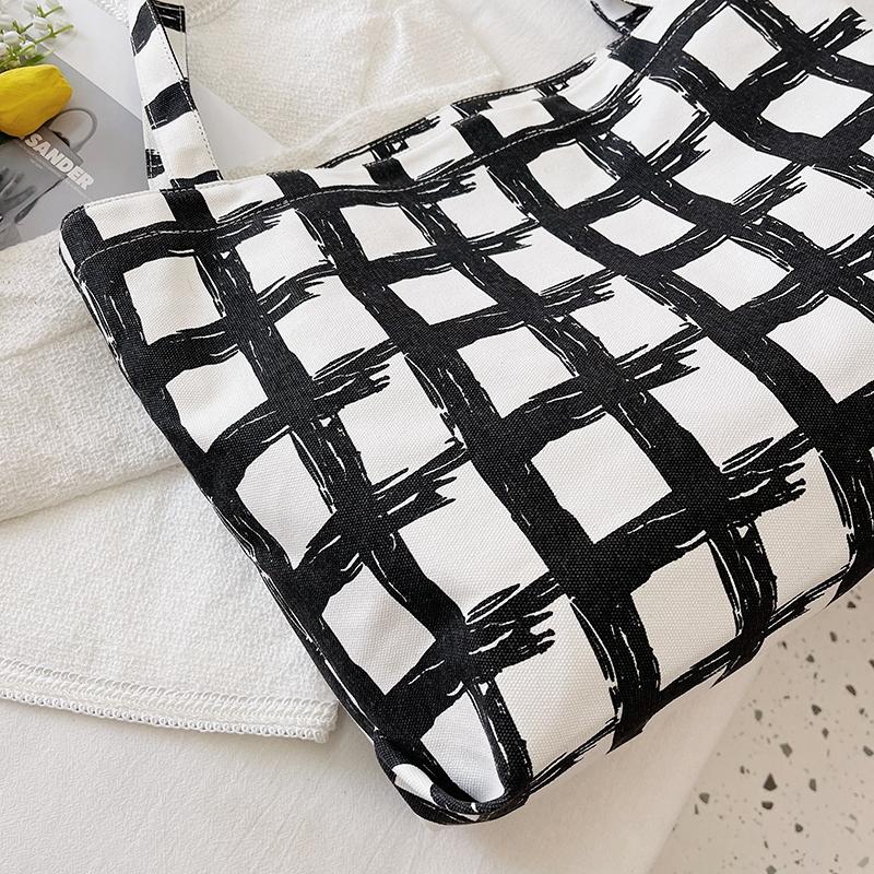 Сумка через плечо с принтом в клетку, вместительная, женская, из холста