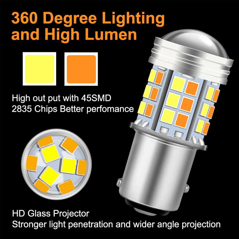 1 шт. Двухцветная светодиодная лампа T20 7443 W21/5W 1157 BAY15D 45Smd LED T25 3157 P27/7W Автомобильная лампа ДХО Указатель поворота Автомобильные огни Лампа Переключатель Указатель поворота 2