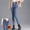 Moda Yangi Qora Baxmal Jinslar Ayollar Kuz va Qish Yuqori Belga Qulay Tor Plush Denim Qalam Shimlar Ayollar Vintage Kundalik Jinsilar Shimlar 25294