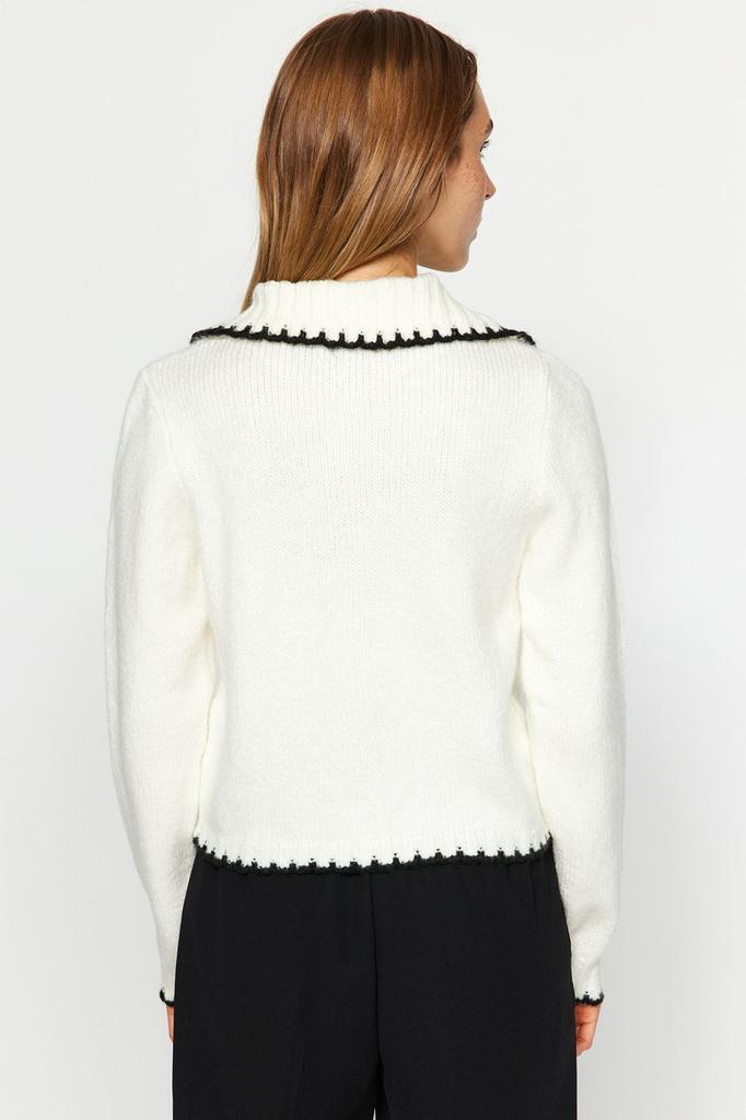 Women's Elegance Style Cardigan Black Soft Textured Contrast Color Knitwear Cardigan