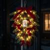 Christmas rattan hanging water drop decoration tree with LED light velvet bow pine needle hanging ornaments suitable for front door fireplace