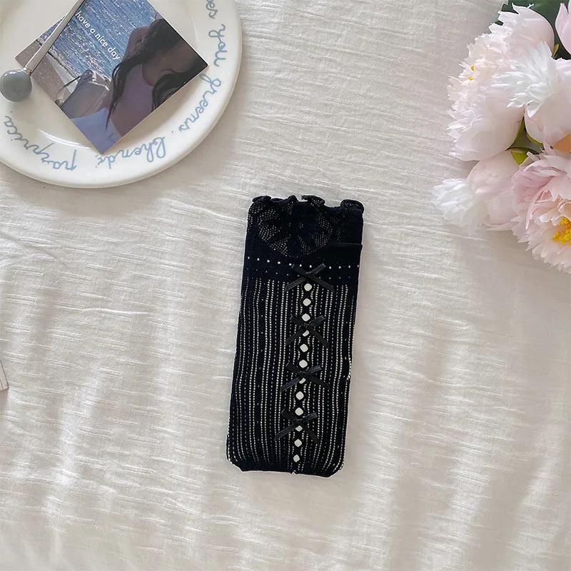 Сетчатые чулки Lolita Kawaii кружевные носки с оборками ажурные гольфы милые бантики JK Sweet Girls длинные носки женские чулки