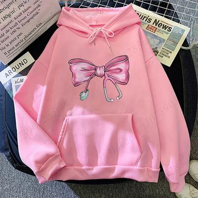 Кокетливый стетоскоп медсестры бант розовый худи толстовка подарок для медсестры бант оверсайз худи медсестра розовый бант худи с капюшоном для женщин