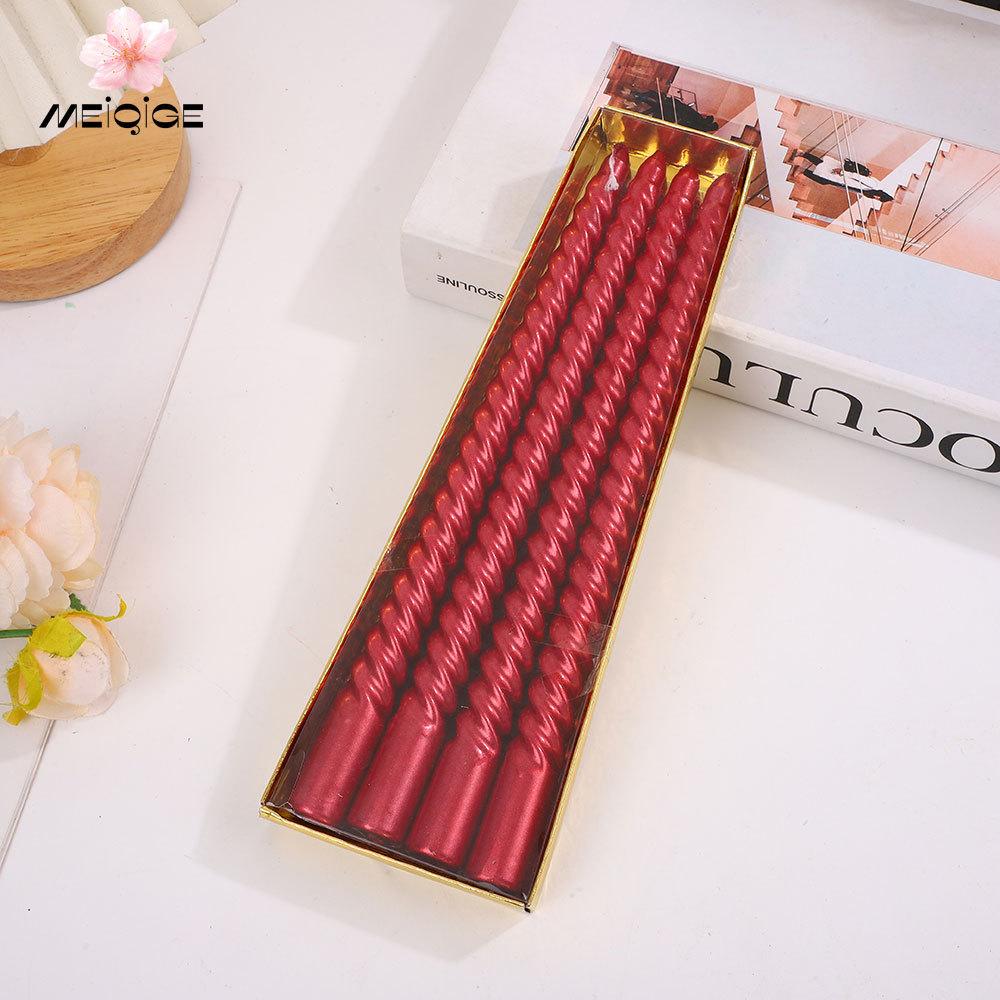 4 Boxed Gold Card Electroplated Paint Threaded European-style Long-stem Candles Gold, Silver, Red, White and Black Spiral Candles 8-10 Inches