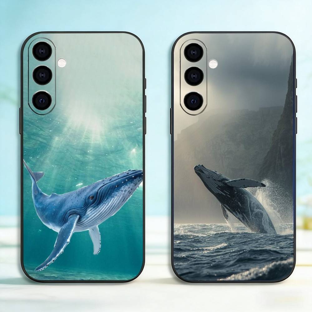 Ocean Blue Whale Phone Case For Samsung Galaxy A73,A72,A71,A70,A53,A52,A51,Others Soft Black Cover