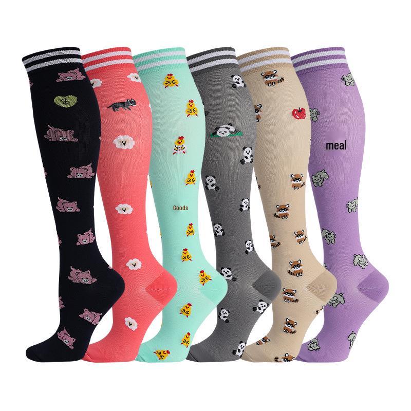 Комбо из 6 пар: Узорные компрессионные носки для бега, йоги и спорта - Влагоотводящие, дышащие, быстросохнущие гольфы для осени