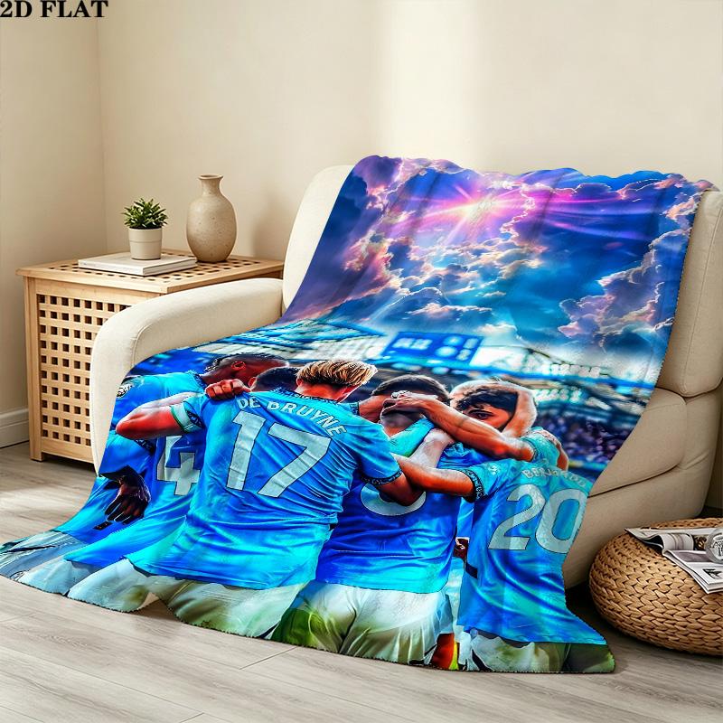 1PC Manchester City Fc Pulse Patterned Flannel Blanket Suitable For All Seasons For Home Decor Warmth And Comfort Gifts Holiday Present