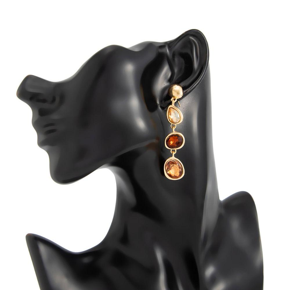 Creative Inlaied Rhinestone Stud Earrings Geometric Tassel Long Dangle Earring Women