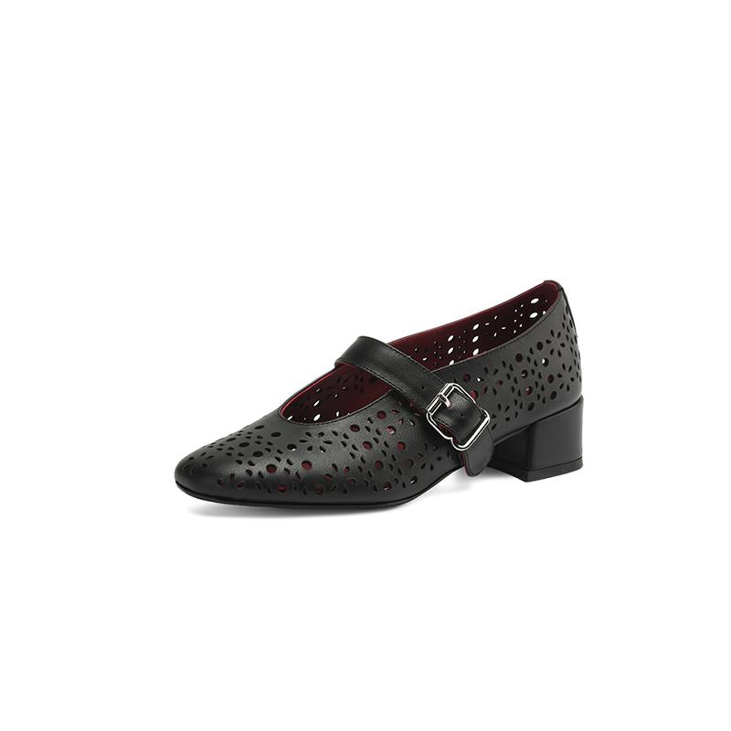 Модные новые весенне-осенние женские туфли из натуральной кожи с круглым носком, модные туфли Мэри Джейн с вырезами, женские туфли-лодочки на среднем каблуке