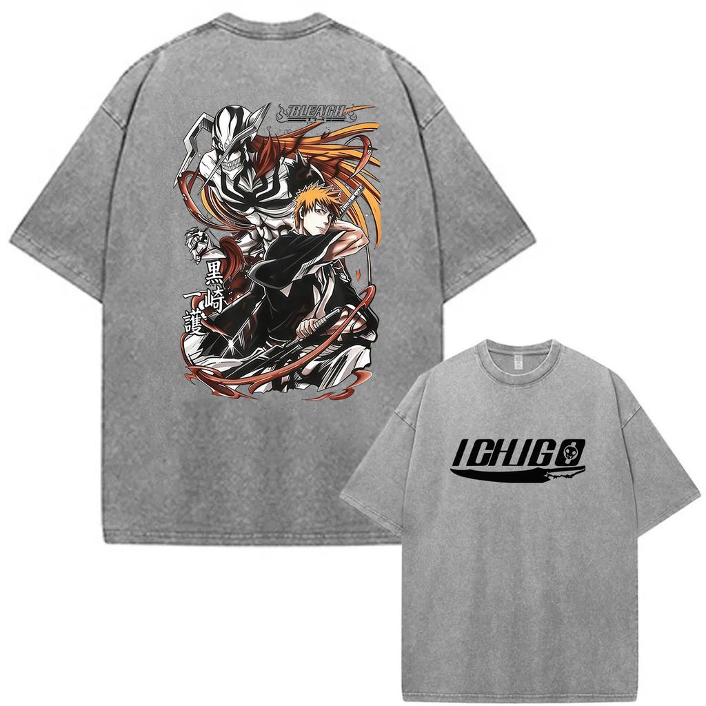 Vintage Washed Anime Bleach Rukia Kuchiki Print T Shirt Men Japanese Manga Short Sleeve Tshirt Unisex Clothing Fashion Tshirts