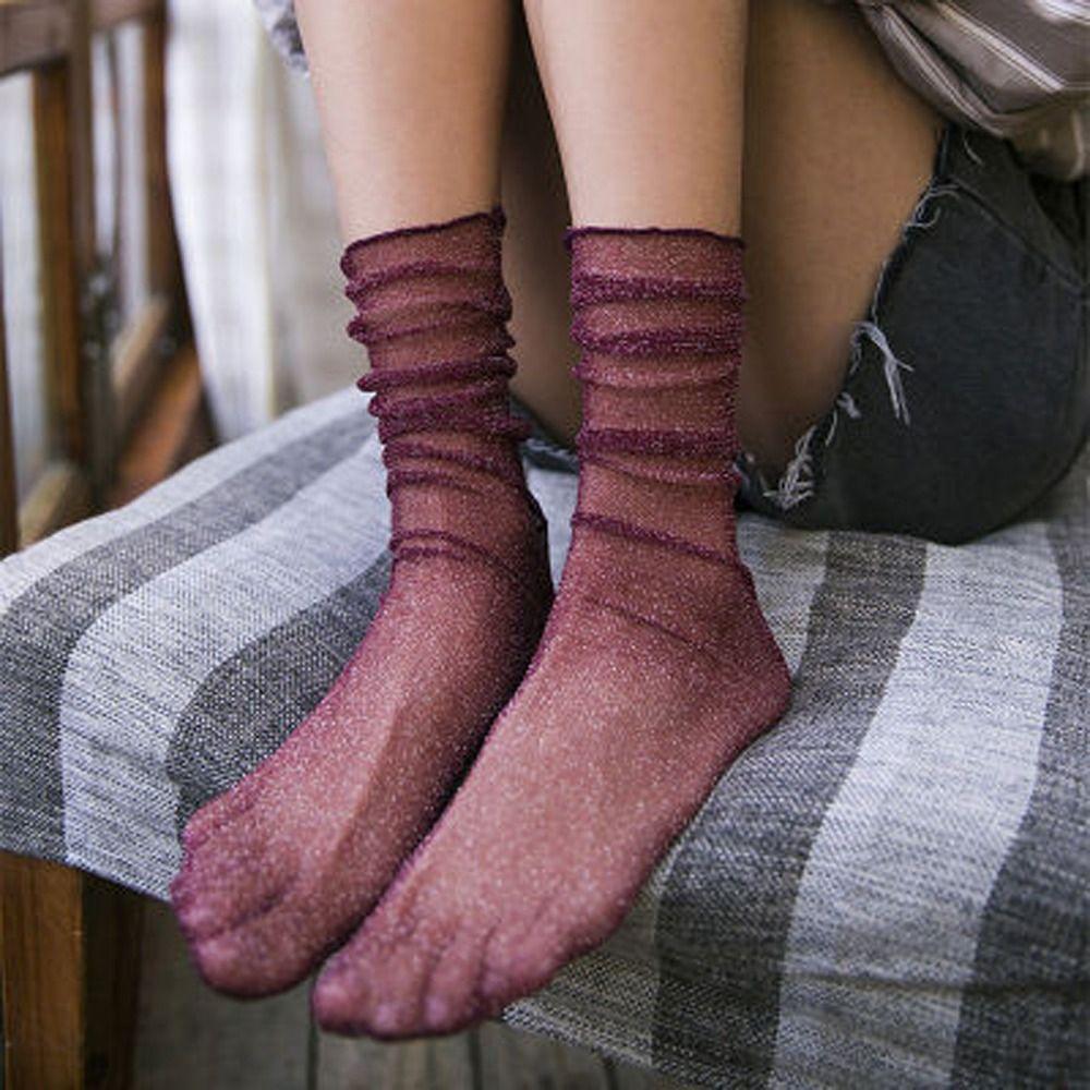 Летняя Мода Марлевые Эластичные Простые Блестящие Носки в Корейском Стиле Женские Тонкие Носки Блестящие Шелковые Чулки