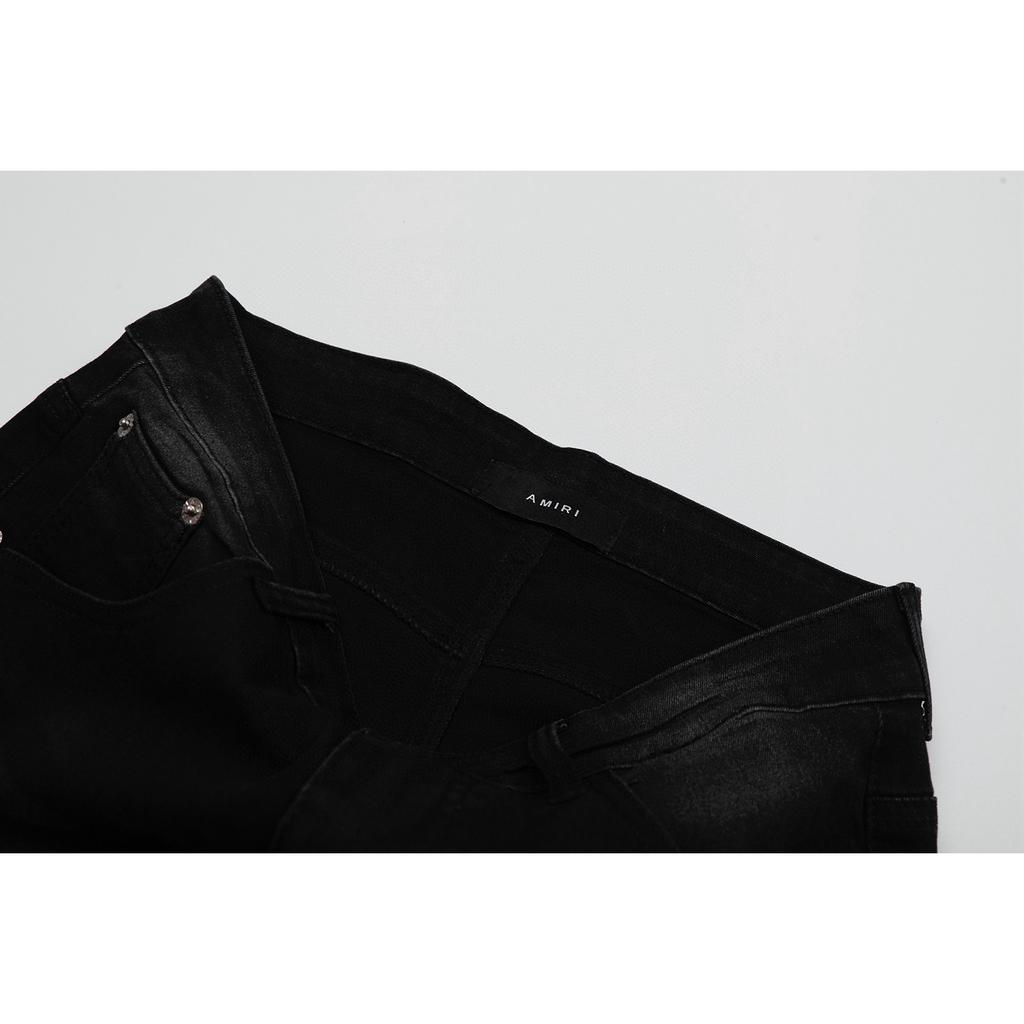 M51 Amiri Мужские и женские модные джинсы в американском стиле с тканевыми нашивками, дырками, вышивкой, повседневные и модные брюки в стиле хай-стрит